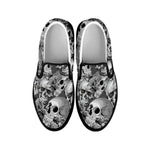 Monochrome Skull Flowers Pattern Print Black Slip On Sneakers