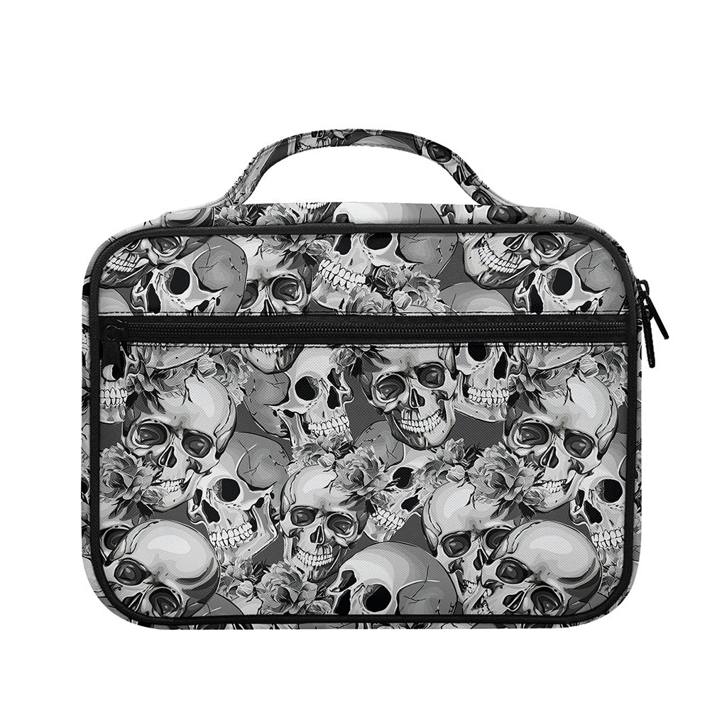 Monochrome Skull Flowers Pattern Print Briefcase Bible Bag