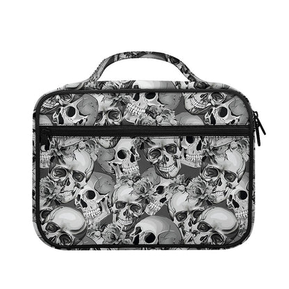 Monochrome Skull Flowers Pattern Print Briefcase Bible Bag
