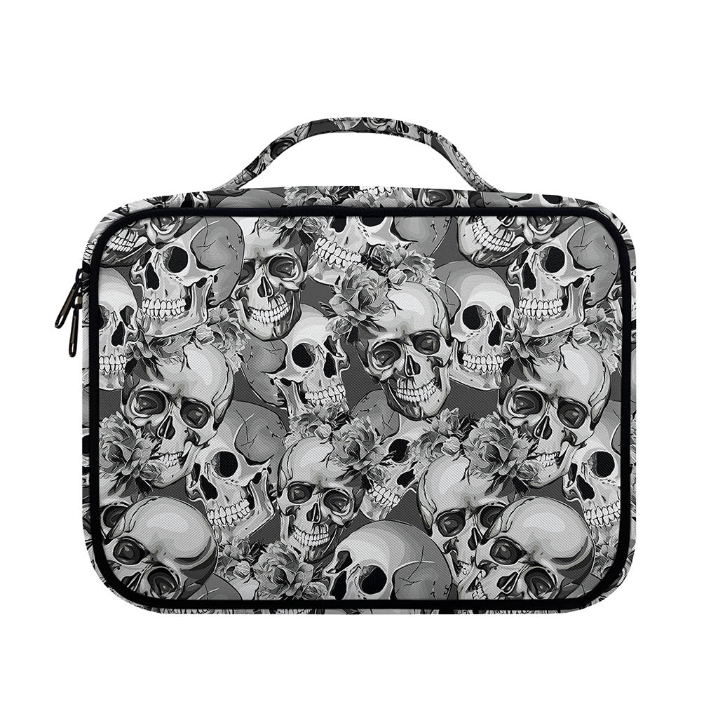 Monochrome Skull Flowers Pattern Print Briefcase Bible Bag
