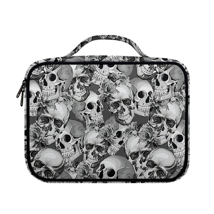 Monochrome Skull Flowers Pattern Print Briefcase Bible Bag