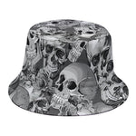 Monochrome Skull Flowers Pattern Print Bucket Hat