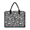 Monochrome Skull Flowers Pattern Print Canvas Tote Bag
