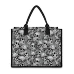 Monochrome Skull Flowers Pattern Print Canvas Tote Bag