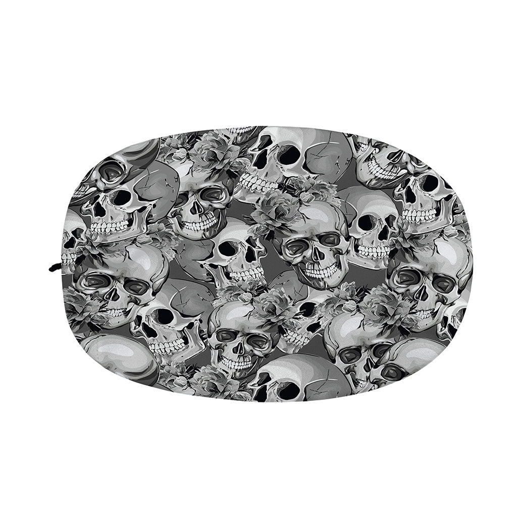 Monochrome Skull Flowers Pattern Print Car Side Mirror Covers