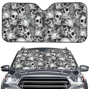 Monochrome Skull Flowers Pattern Print Car Windshield Sun Shade