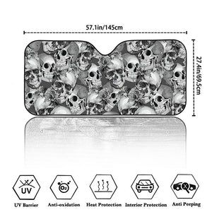 Monochrome Skull Flowers Pattern Print Car Windshield Sun Shade