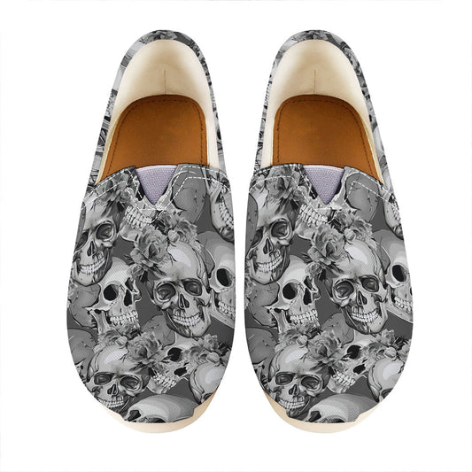 Monochrome Skull Flowers Pattern Print Casual Shoes