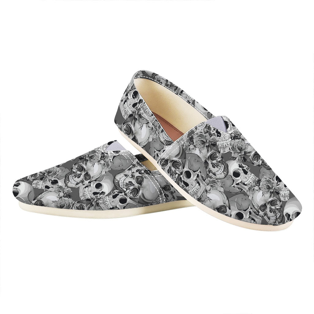 Monochrome Skull Flowers Pattern Print Casual Shoes