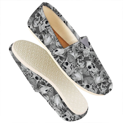 Monochrome Skull Flowers Pattern Print Casual Shoes