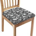 Monochrome Skull Flowers Pattern Print Chair Cushion Cover