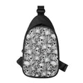 Monochrome Skull Flowers Pattern Print Sling Bag