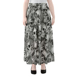 Monochrome Skull Flowers Pattern Print Chiffon Maxi Skirt