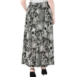 Monochrome Skull Flowers Pattern Print Chiffon Maxi Skirt