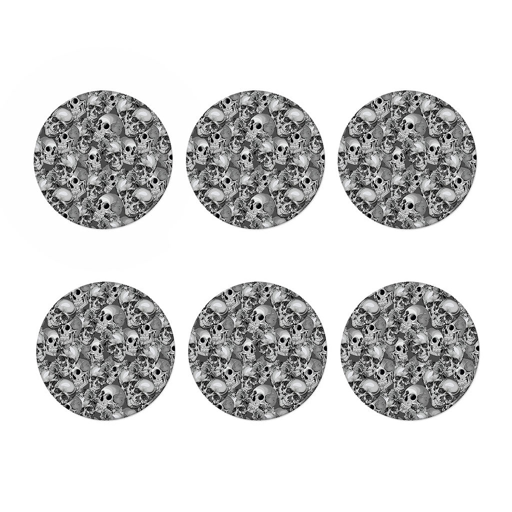 Monochrome Skull Flowers Pattern Print Coaster Set