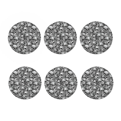 Monochrome Skull Flowers Pattern Print Coaster Set