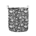 Monochrome Skull Flowers Pattern Print Collapsible Laundry Basket