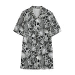 Monochrome Skull Flowers Pattern Print Cotton Hawaiian Shirt