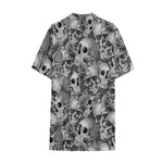 Monochrome Skull Flowers Pattern Print Cotton Hawaiian Shirt