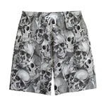 Monochrome Skull Flowers Pattern Print Cotton Shorts