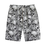 Monochrome Skull Flowers Pattern Print Cotton Shorts