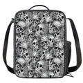 Monochrome Skull Flowers Pattern Print Crossbody Lunch Bag