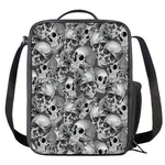 Monochrome Skull Flowers Pattern Print Crossbody Lunch Bag