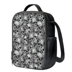 Monochrome Skull Flowers Pattern Print Crossbody Lunch Bag