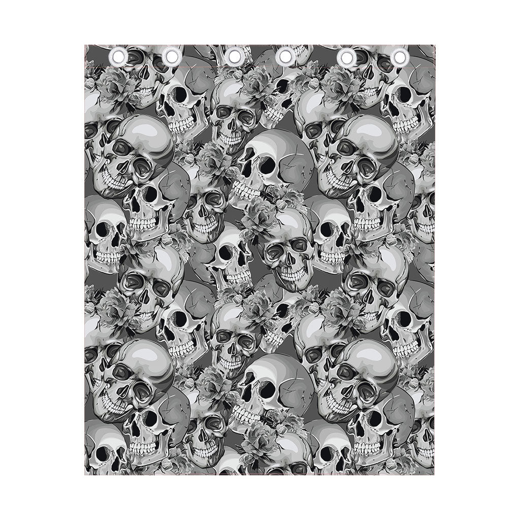 Monochrome Skull Flowers Pattern Print Curtain