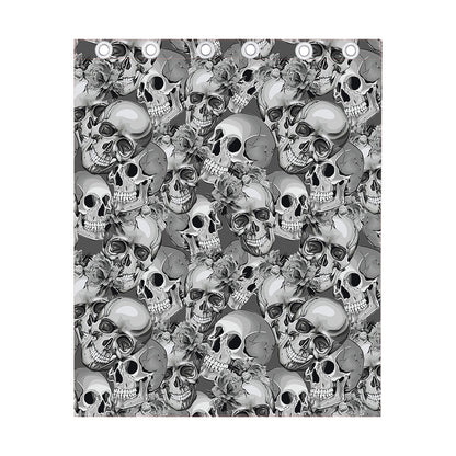 Monochrome Skull Flowers Pattern Print Curtain