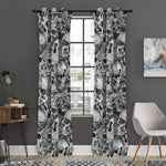 Monochrome Skull Flowers Pattern Print Curtain