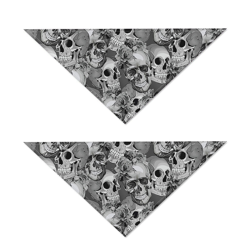 Monochrome Skull Flowers Pattern Print Dog Bandana