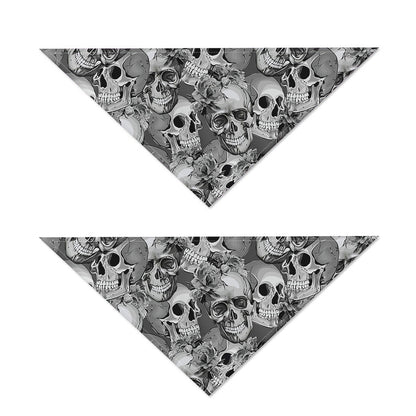 Monochrome Skull Flowers Pattern Print Dog Bandana