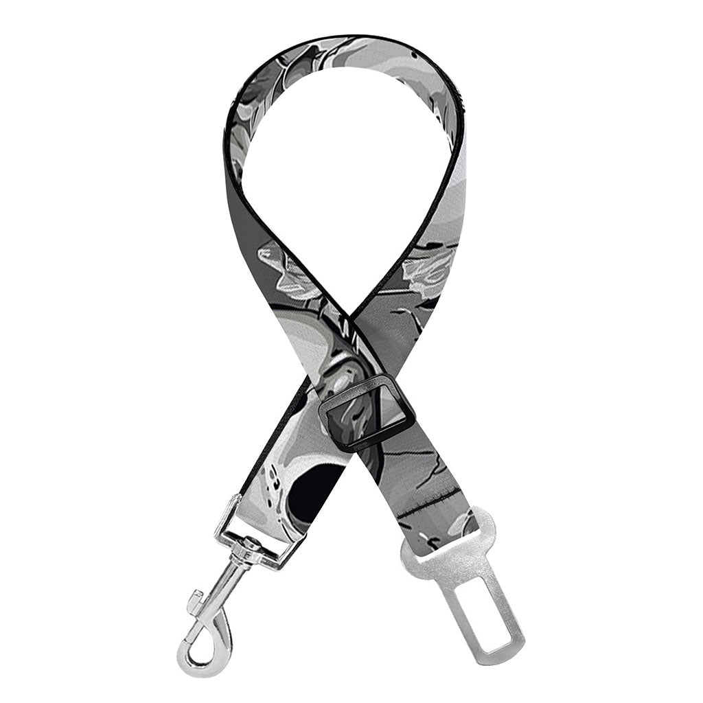 Monochrome Skull Flowers Pattern Print Dog Seat Belt