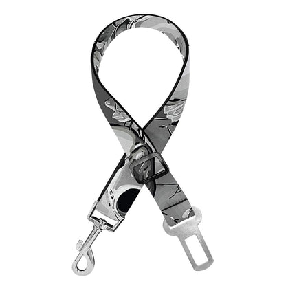 Monochrome Skull Flowers Pattern Print Dog Seat Belt