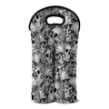 Monochrome Skull Flowers Pattern Print Double Neoprene Wine Tote