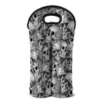 Monochrome Skull Flowers Pattern Print Double Neoprene Wine Tote