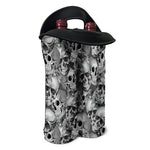 Monochrome Skull Flowers Pattern Print Double Neoprene Wine Tote