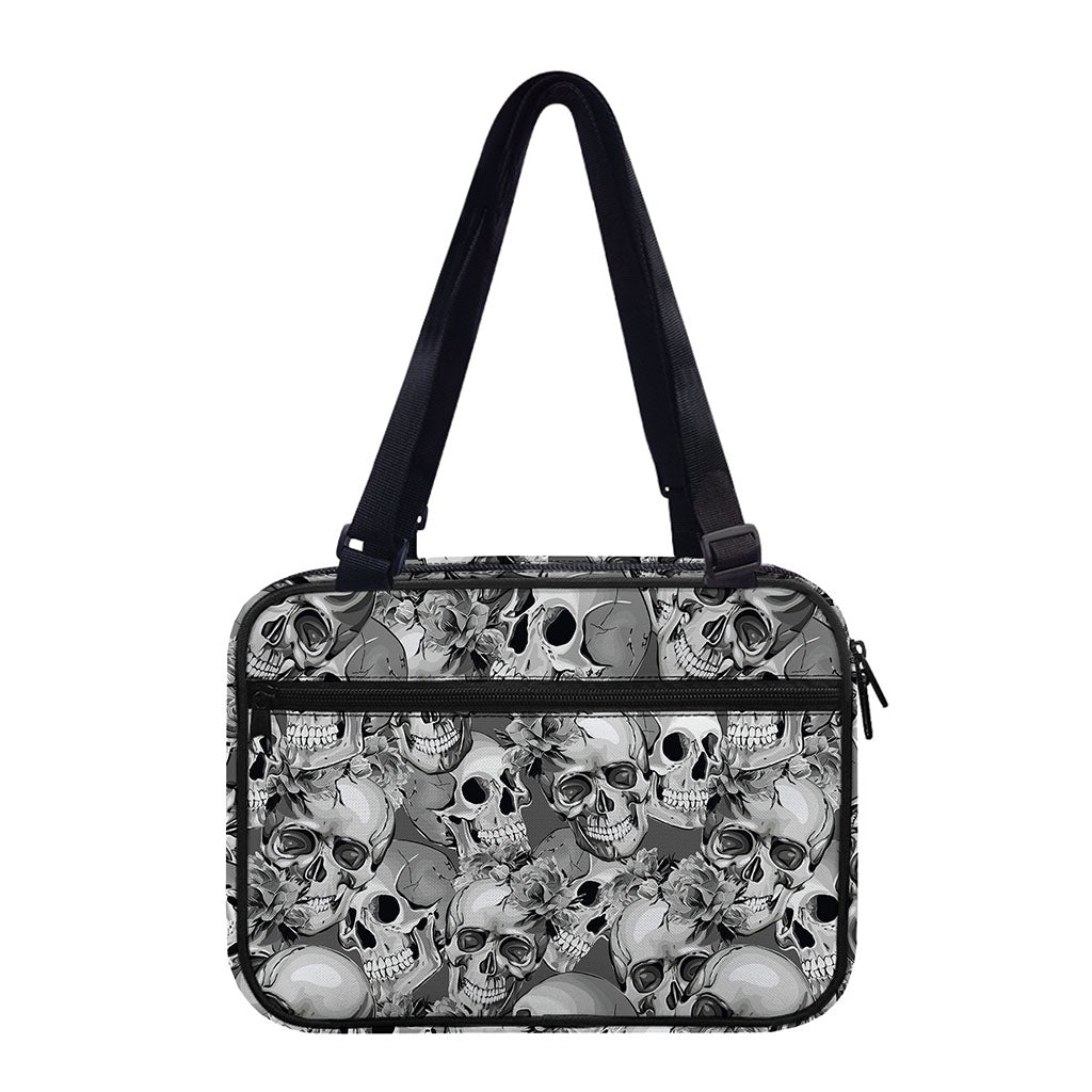 Monochrome Skull Flowers Pattern Print Double Strap Bible Bag