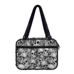 Monochrome Skull Flowers Pattern Print Double Strap Bible Bag