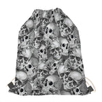 Monochrome Skull Flowers Pattern Print Drawstring Bag