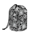 Monochrome Skull Flowers Pattern Print Drawstring Makeup Bag