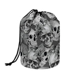Monochrome Skull Flowers Pattern Print Drawstring Makeup Bag