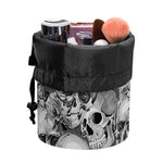 Monochrome Skull Flowers Pattern Print Drawstring Makeup Bag