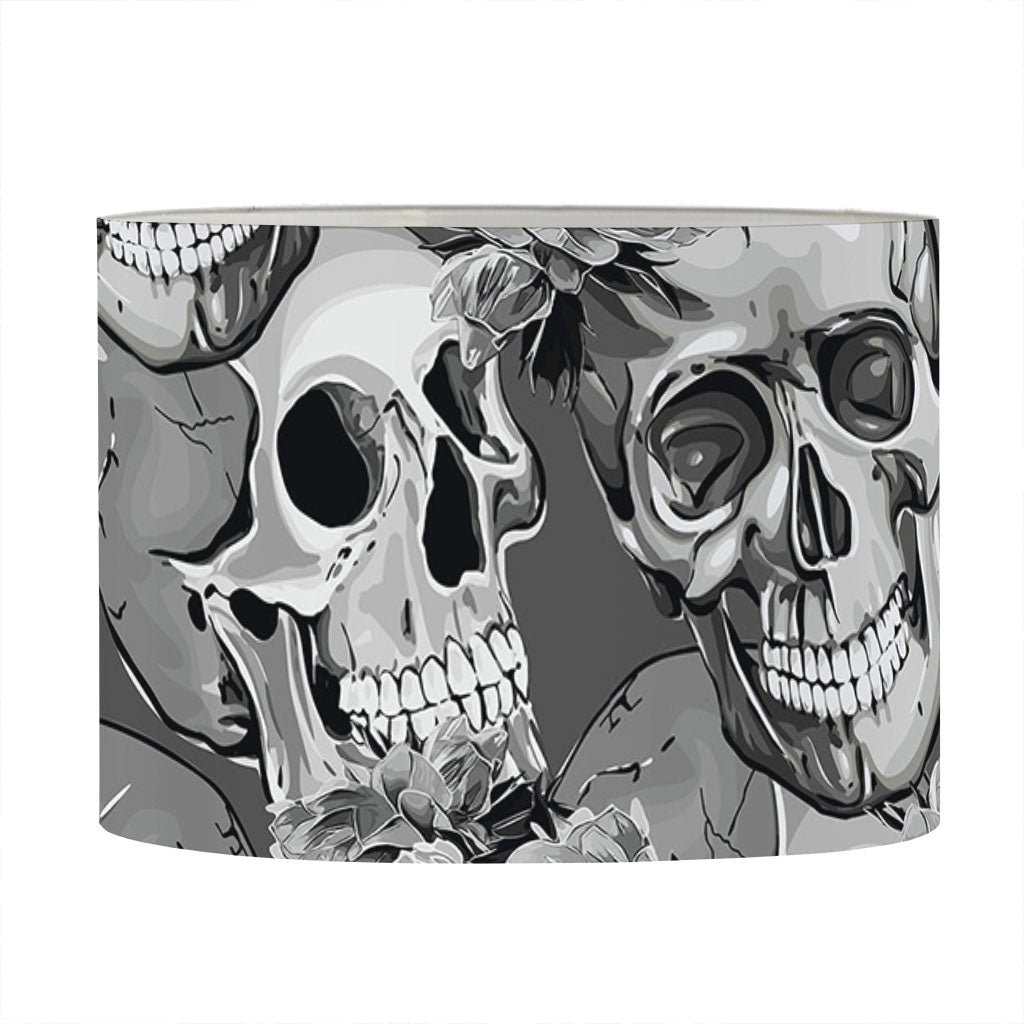 Monochrome Skull Flowers Pattern Print Drum Lamp Shade