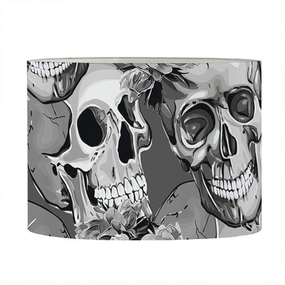 Monochrome Skull Flowers Pattern Print Drum Lamp Shade