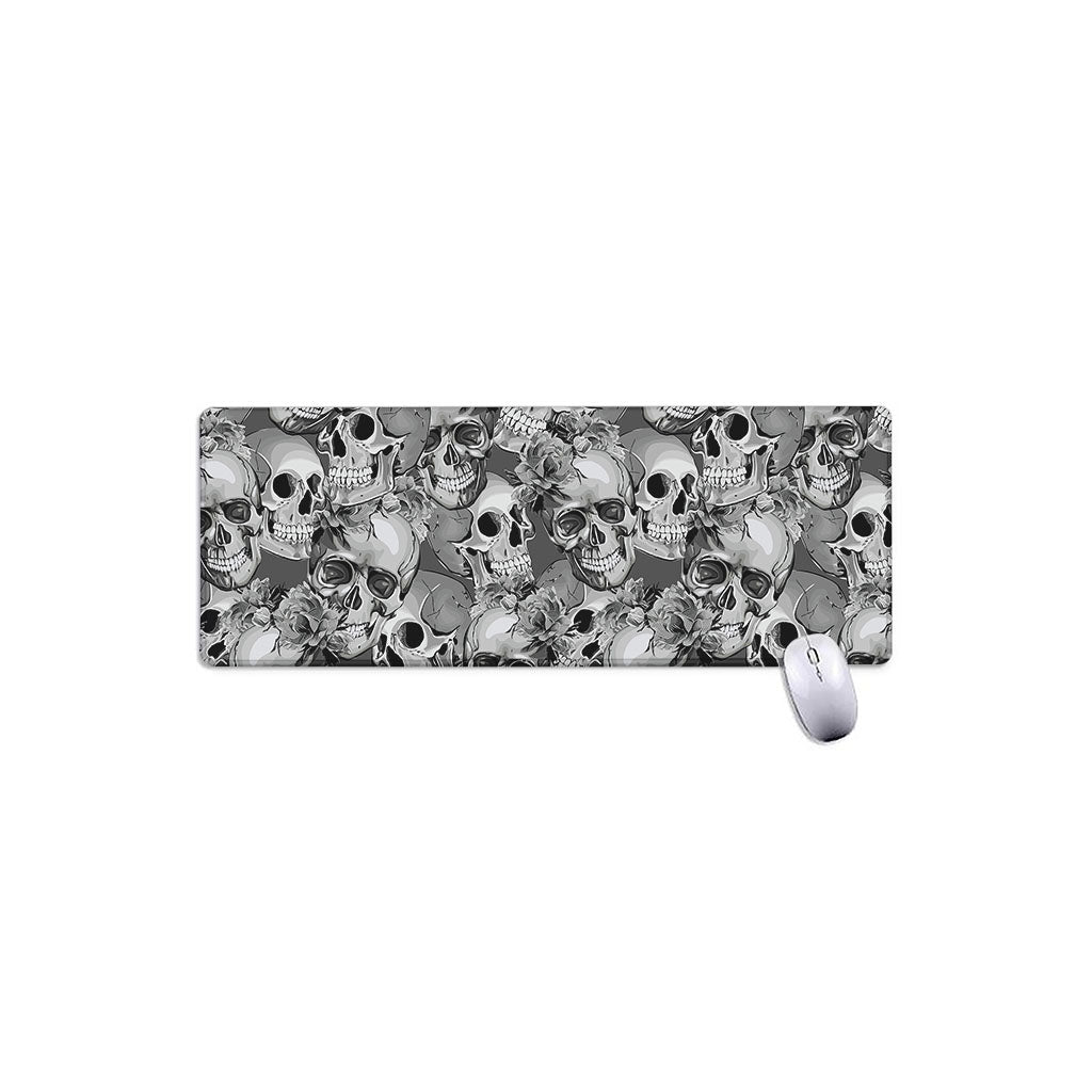 Monochrome Skull Flowers Pattern Print Extended Mouse Pad