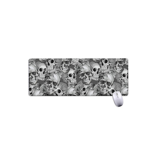 Monochrome Skull Flowers Pattern Print Extended Mouse Pad