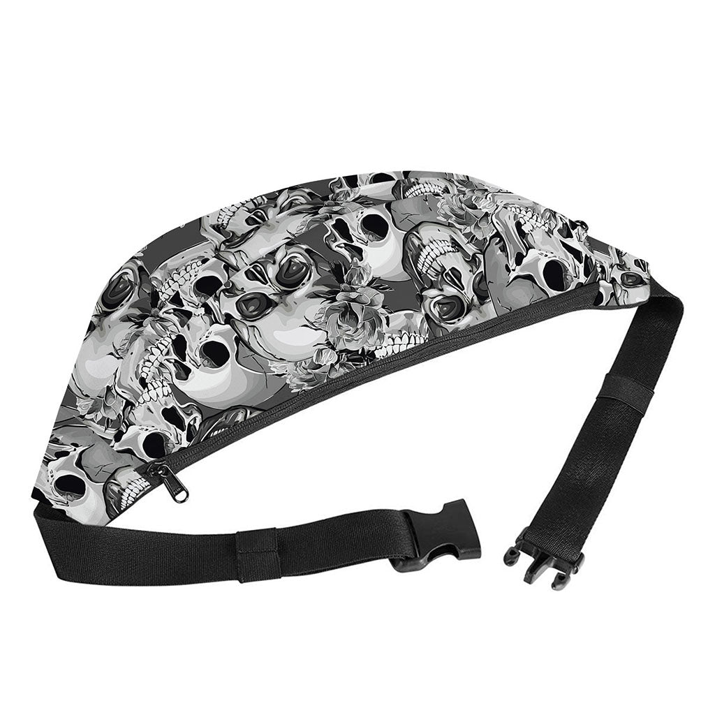 Monochrome Skull Flowers Pattern Print Fanny Pack