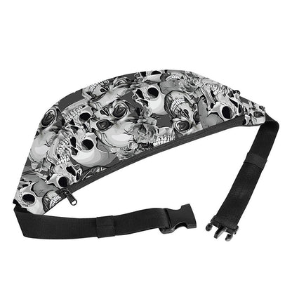 Monochrome Skull Flowers Pattern Print Fanny Pack